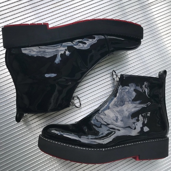 black patent boots with zip up front